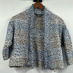 Vince Cropped Blue and Black Marled Wool Blend Cardigan Sweater Small